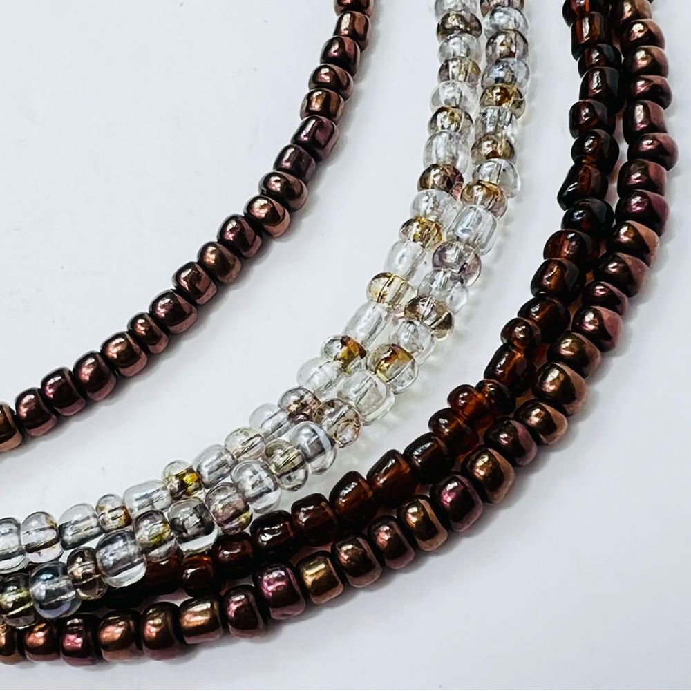 Multi-Strand Glass Bead Choker Necklace Silver & Dark Metallic Adjustable - Picture 4 of 5